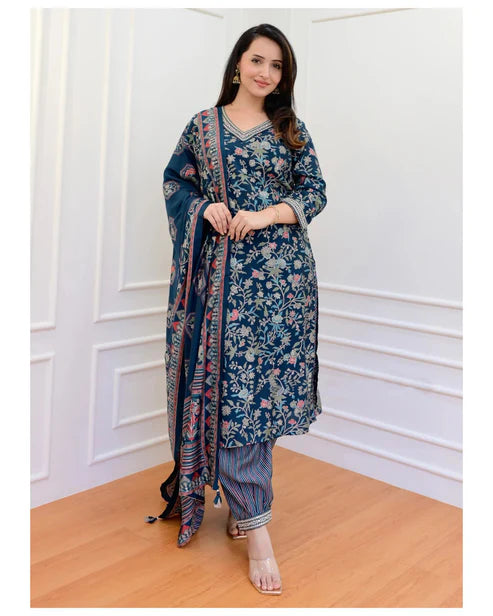 Embroidery Straight Kurta and Pant set with Dupatta