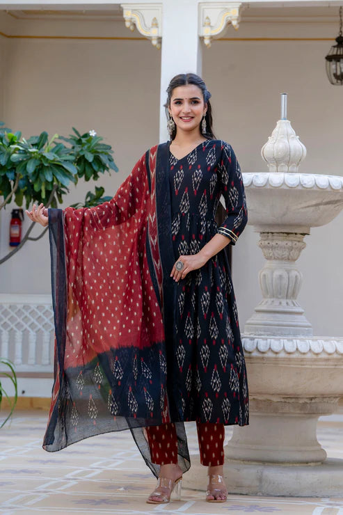 Printed Anarkali Kurta and Pant set with Dupatta