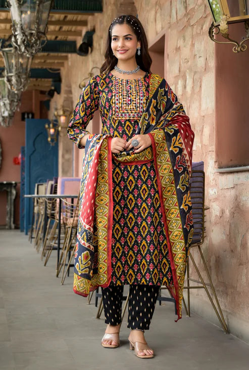Embroidery Straight Kurta and Pant set with Dupatta