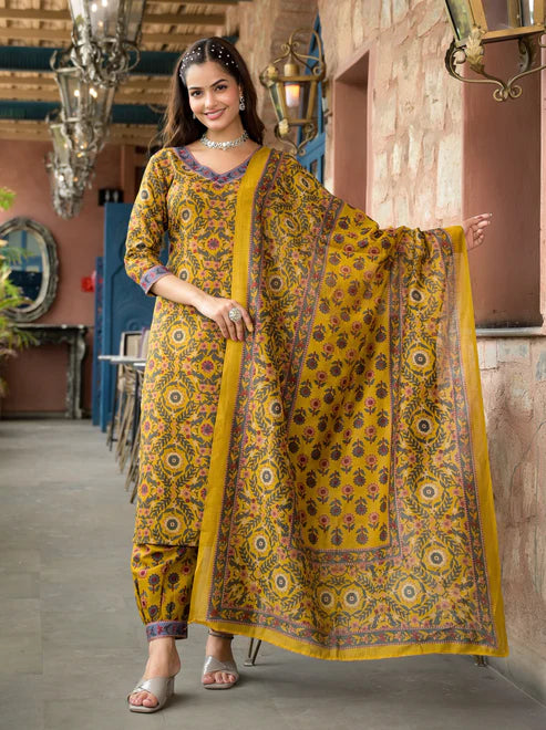 Embroidery Straight Kurta and Pant set with Dupatta