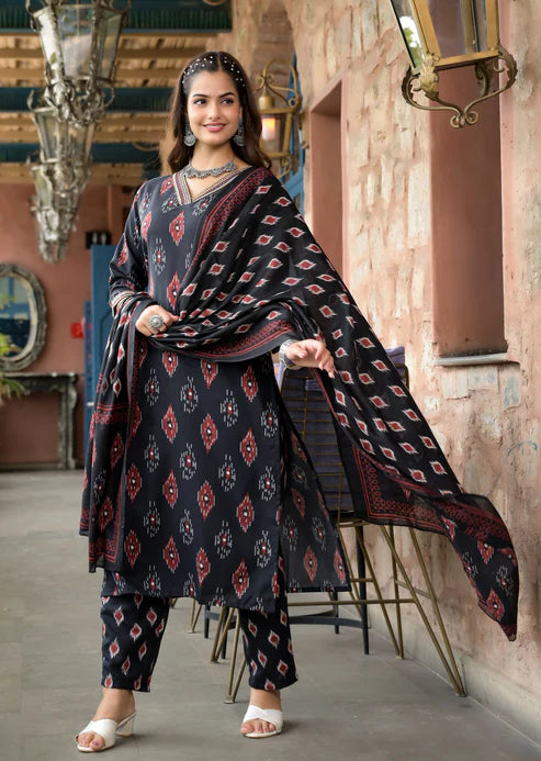 Embroidery Straight Kurta and Pant set with Dupatta