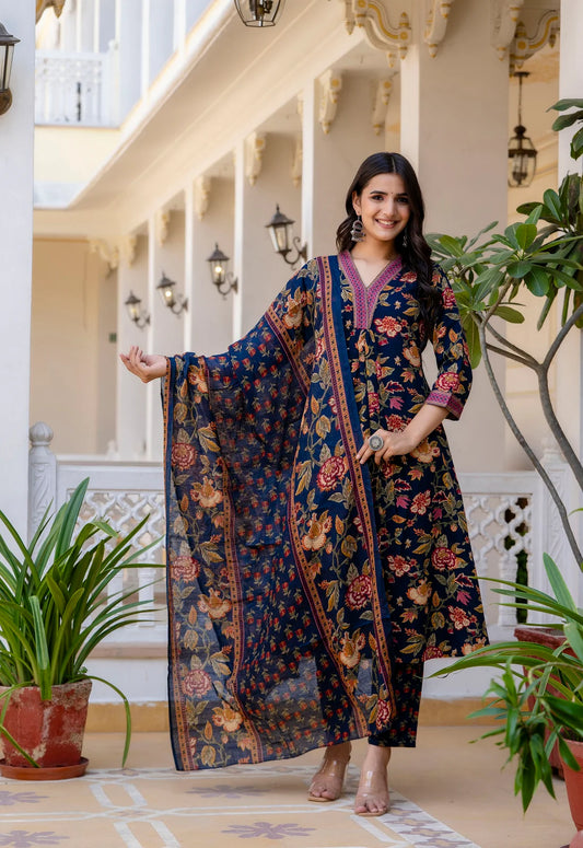 Printed A-Line Kurta and Pant set with Dupatta