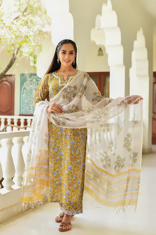 Printed Straight Kurta and Pant set with Dupatta