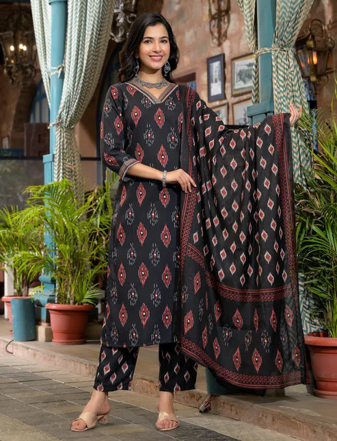 Embroidery Straight Kurta and Pant set with Dupatta