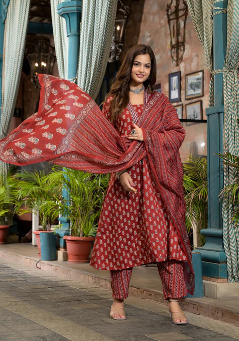 Embroidery A-Line Kurta and Pant set with Dupatta