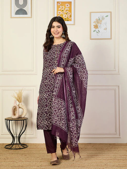 Printed Straight Kurta and Pant Set With Dupatta