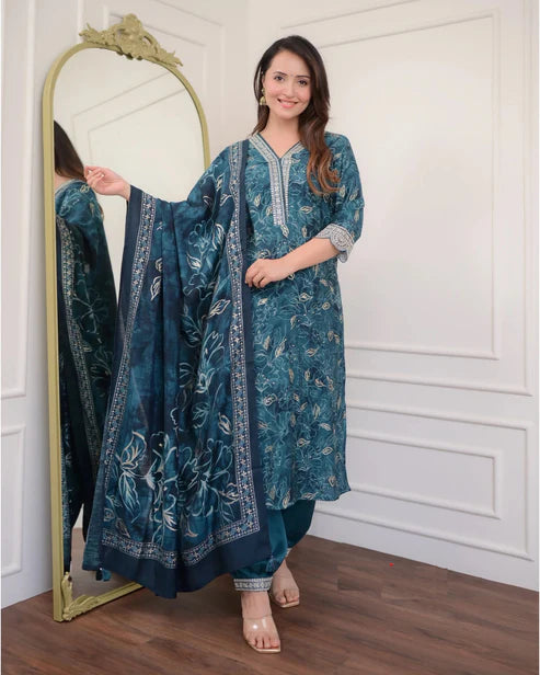 Embroidery Straight Kurta and Pant set with Dupatta
