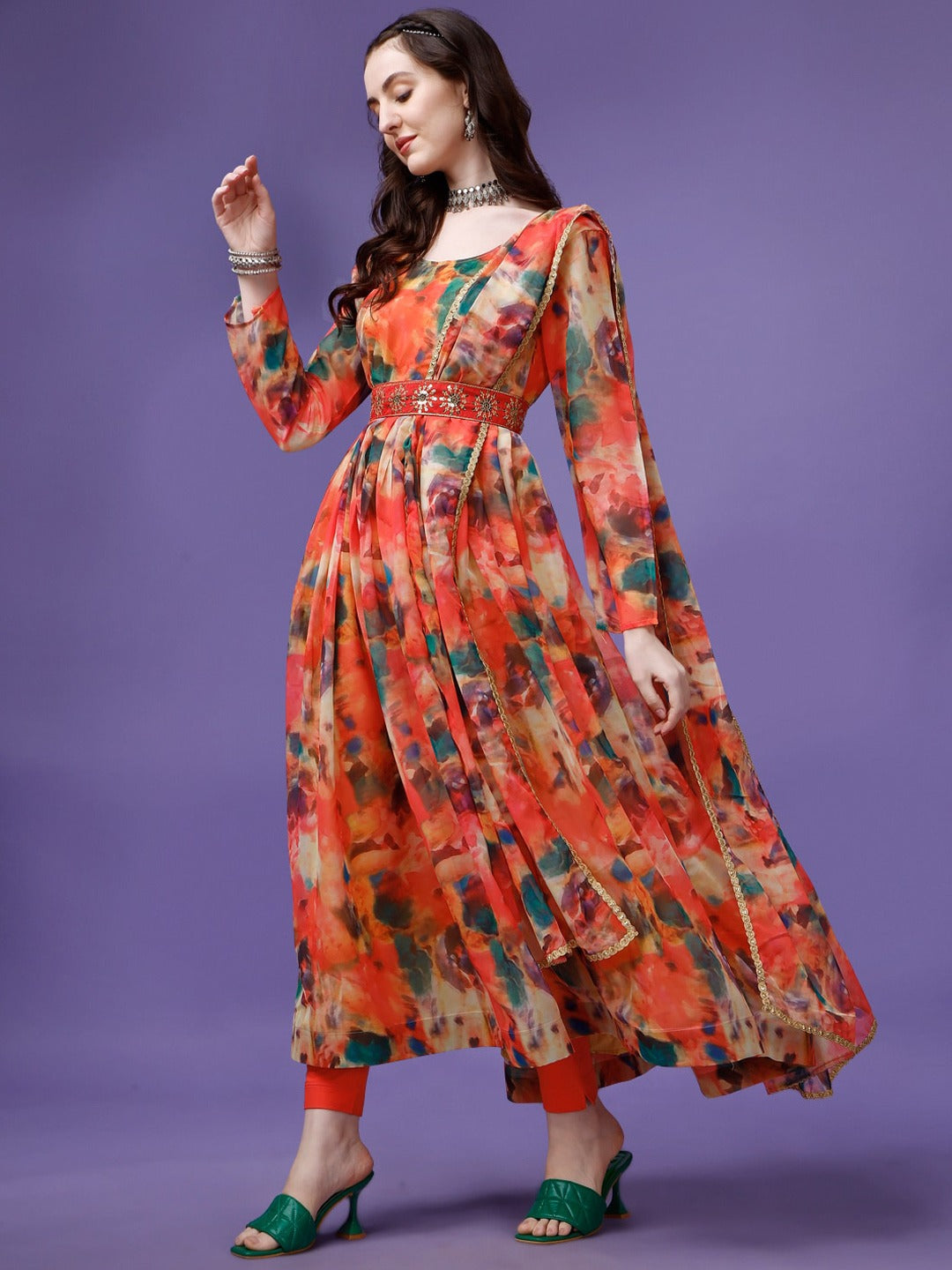 Printed Georgette Stitched Anarkali Gown With Dupatta