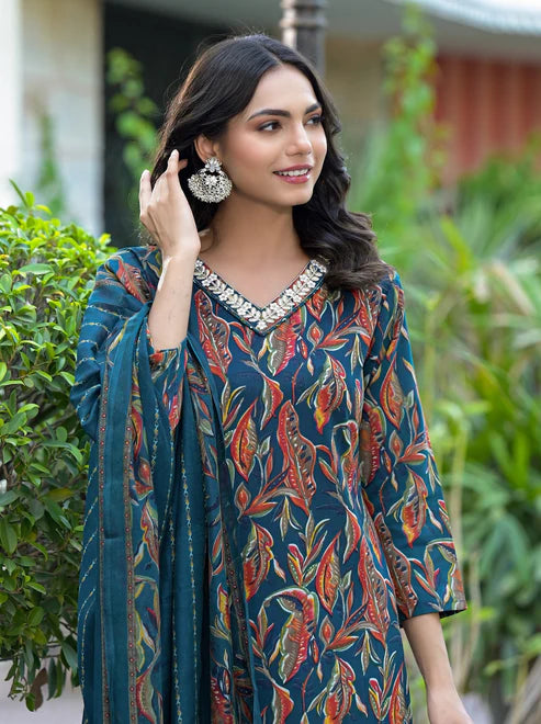 Embroidery A-Line Kurta and Pant set with Dupatta