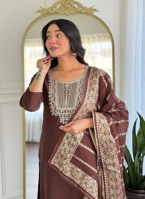 Embroidered Kurta Set for Women – Festive Wear with Dupatta