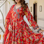 Anarkali Printed Kurta and Pant Set with Dupatta