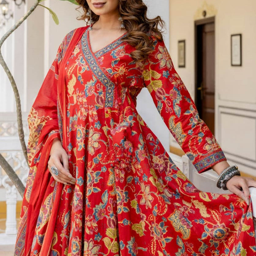 Anarkali Printed Kurta and Pant Set with Dupatta