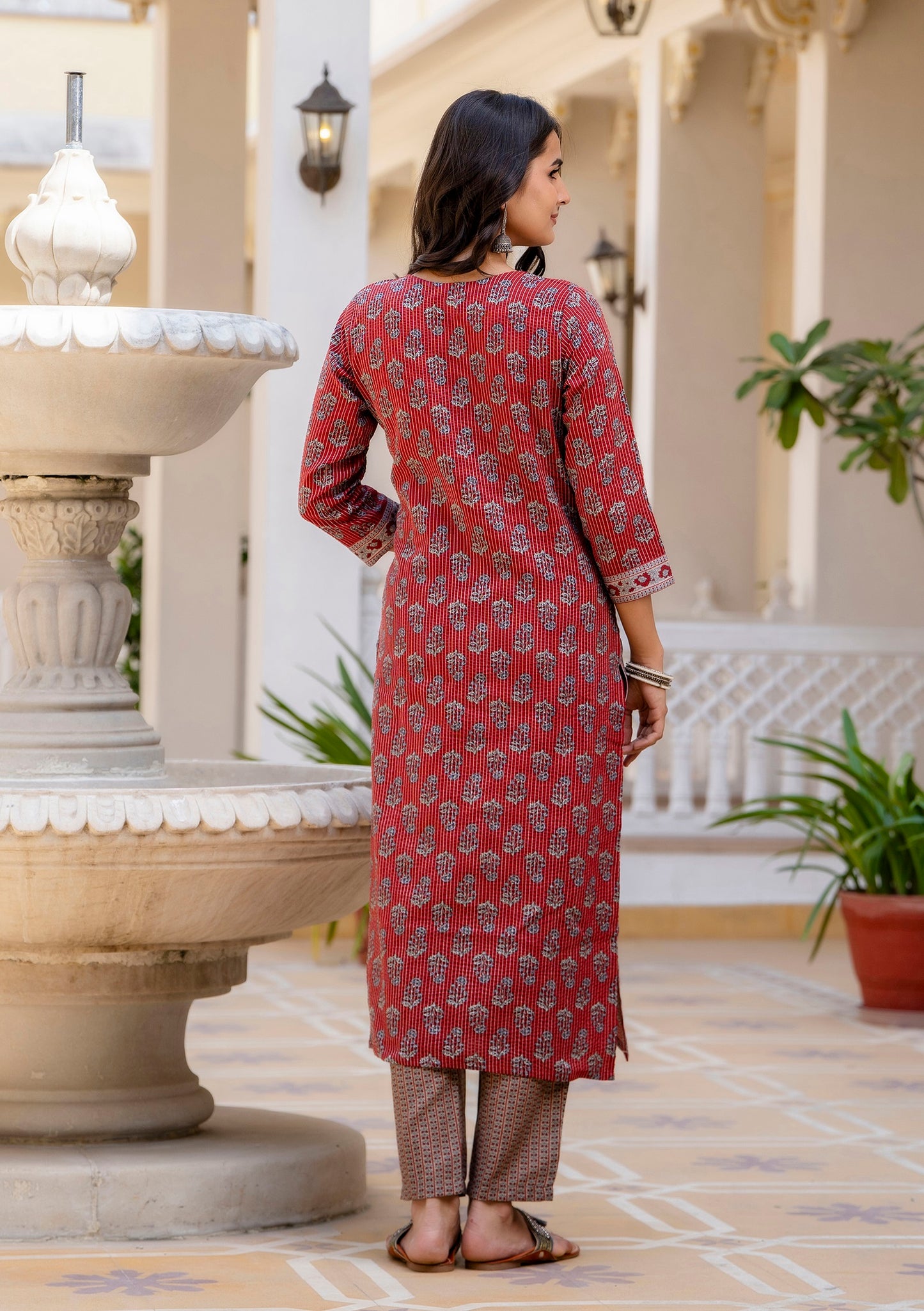 Women Viscose Red Straight Kurta And Pant Set With Dupatta