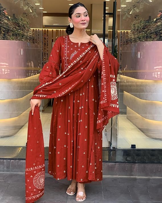 Anarkali Embroider Kurta and Pant Set with Dupatta