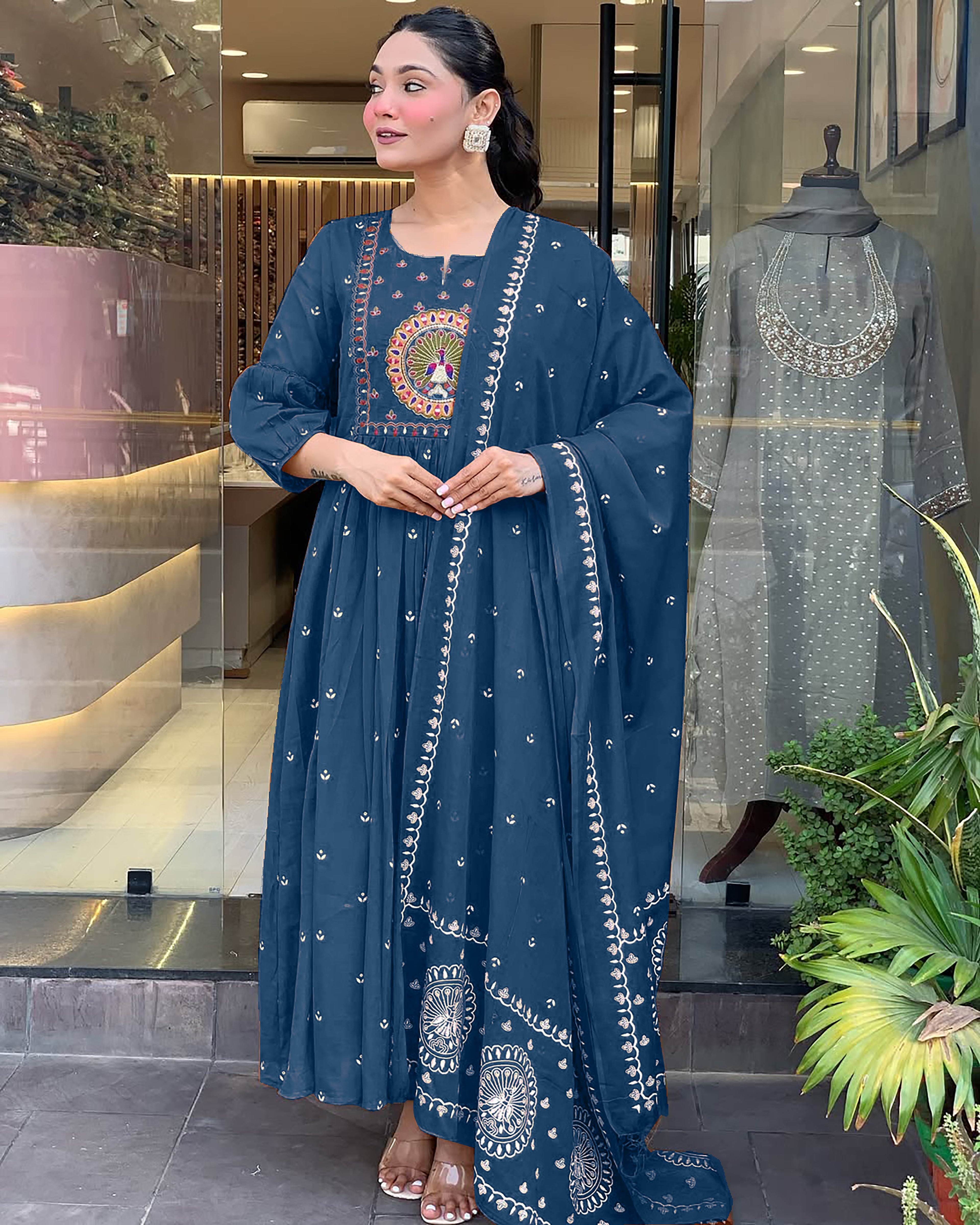 Anarkali Embroider Kurta and Pant Set with Dupatta