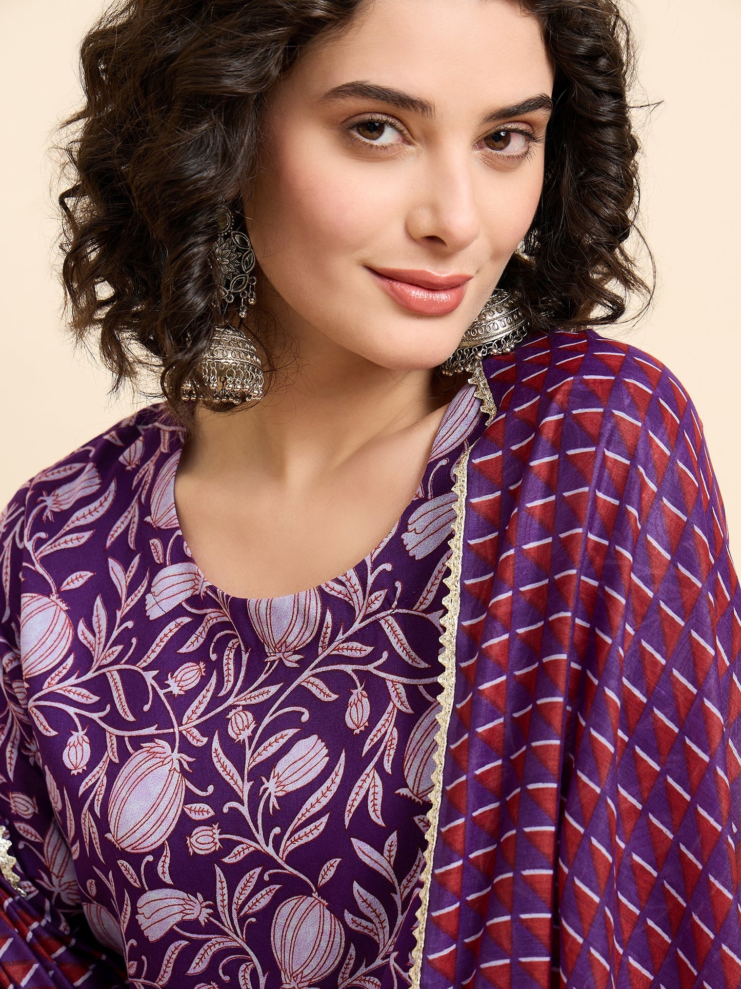 Women Viscose Anarkali Kurta And Pant Set With Dupatta