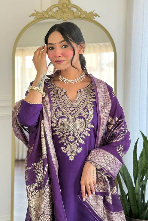 Embroidered Kurta Set for Women – Festive Wear with Dupatta