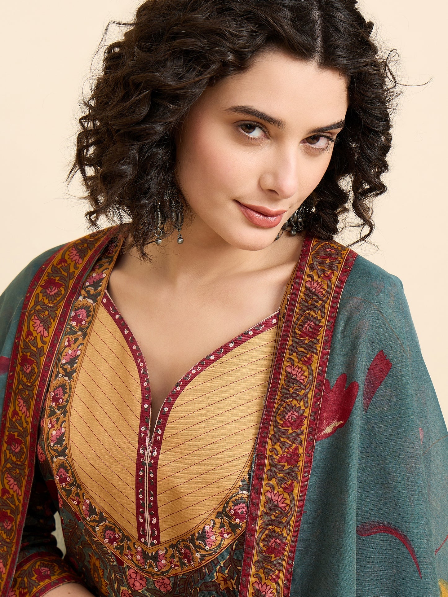 Women Viscose Green Anarkali Kurta And Pant Set With Dupatta