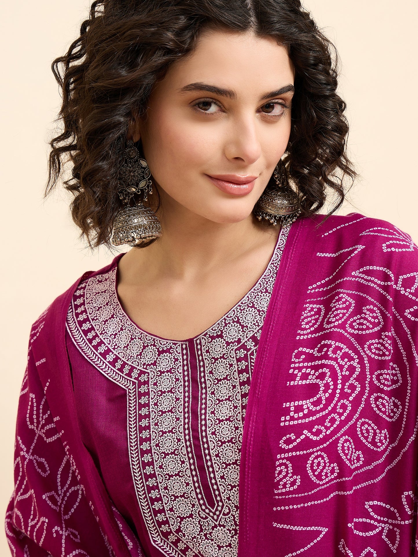Women Embroidered Straight Pink Kurta And Pant set with Dupatta