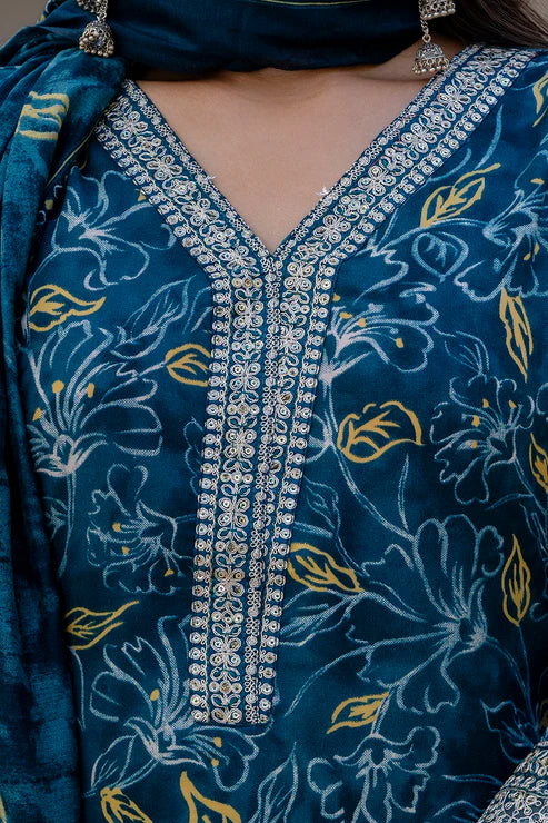 Printed Straight Kurta and Pant set with Dupatta
