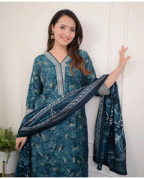 Embroidery Straight Kurta and Pant set with Dupatta