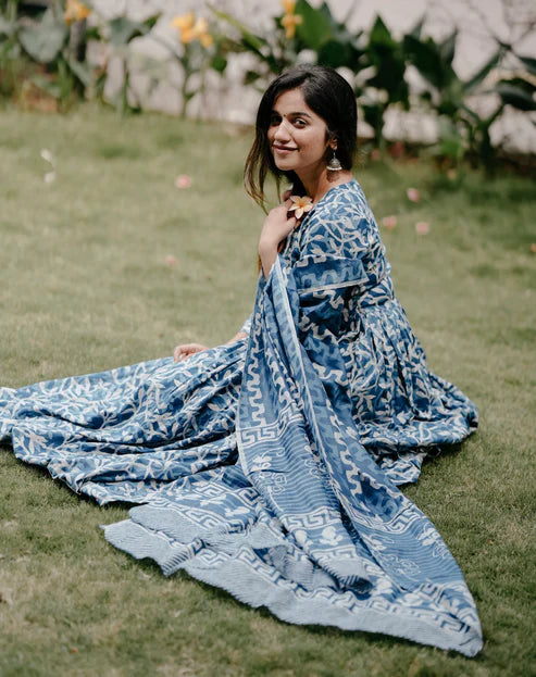 Printed Anarkali Kurta and Pant Set With Dupatta