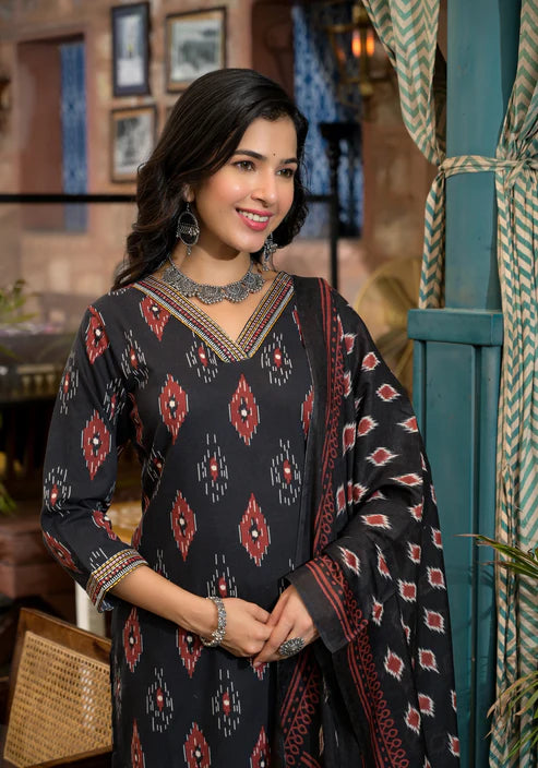 Embroidery Straight Kurta and Pant set with Dupatta