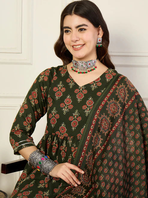 Printed Anarkali Kurta and Pant Set With Dupatta