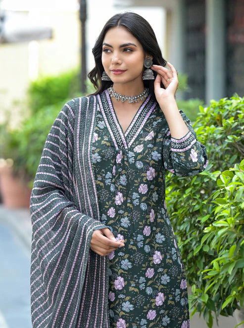 Embroidery Straight Kurta and Pant set with Dupatta