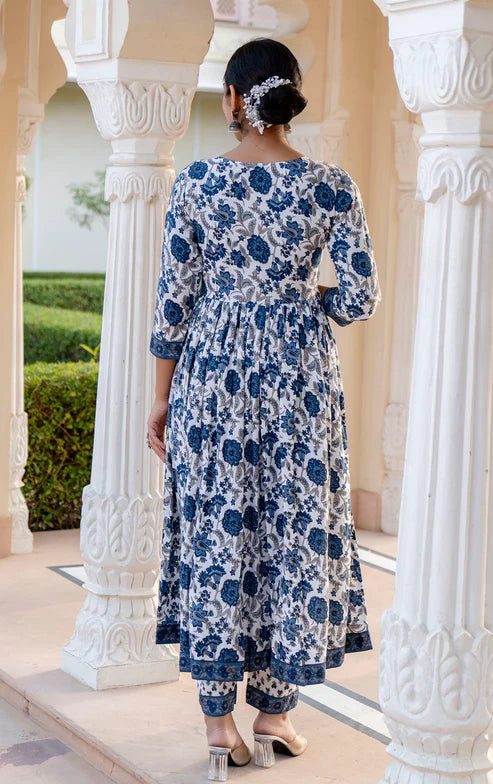Kalamkari Printed Anarkali Kurta and Pant Set With Dupatta