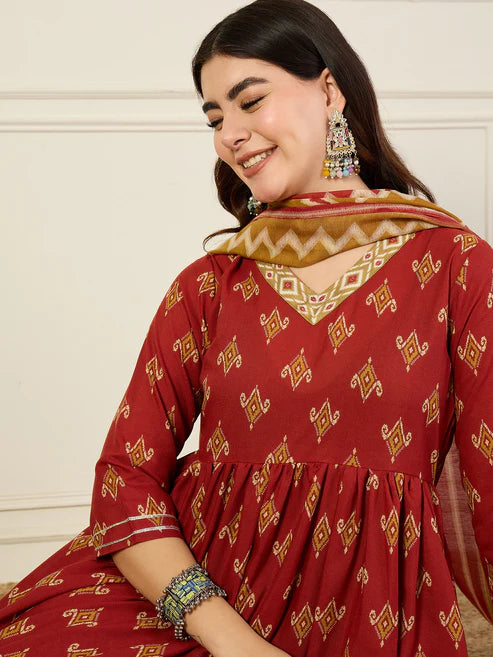 Printed Anarkali Kurta and Pant Set With Dupatta