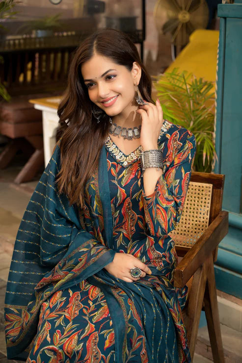 Embroidery A-Line Kurta and Pant set with Dupatta