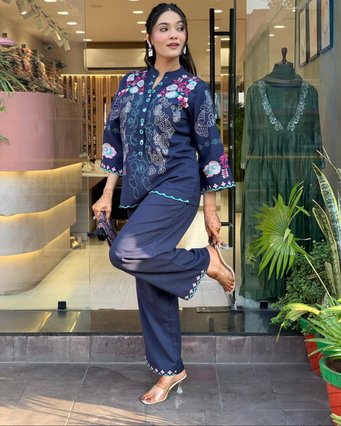 Cotton Coord set with Floral Embroidery Work