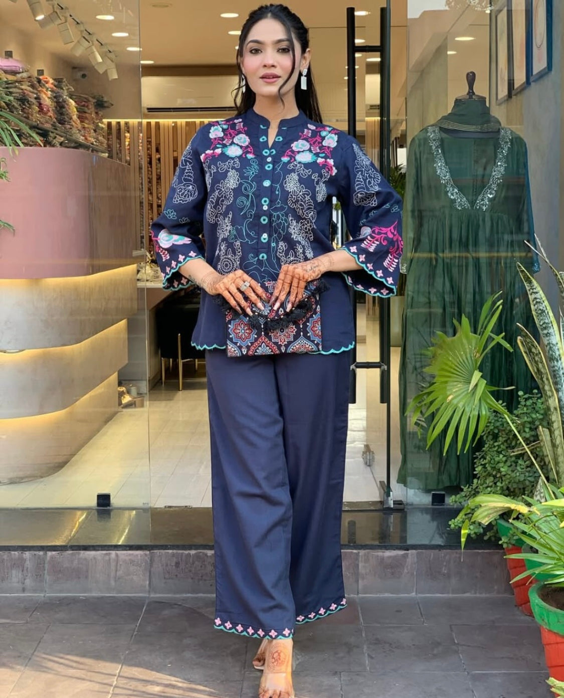 Cotton Coord set with Floral Embroidery Work