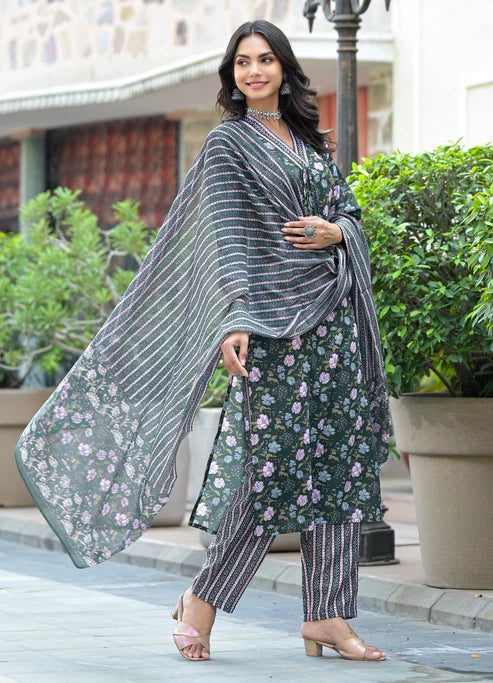 Embroidery Straight Kurta and Pant set with Dupatta