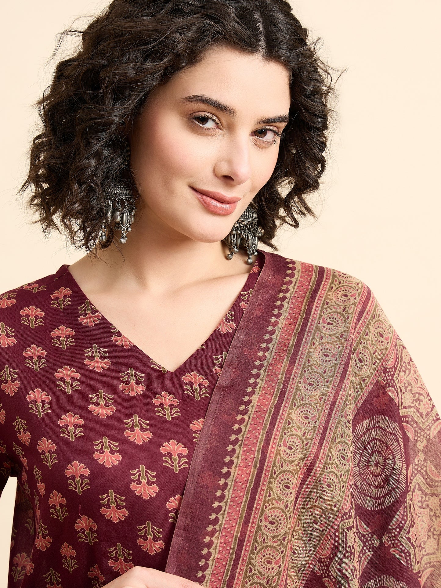 Women Viscose Maroon Anarkali Kurta And Pant Set With Dupatta