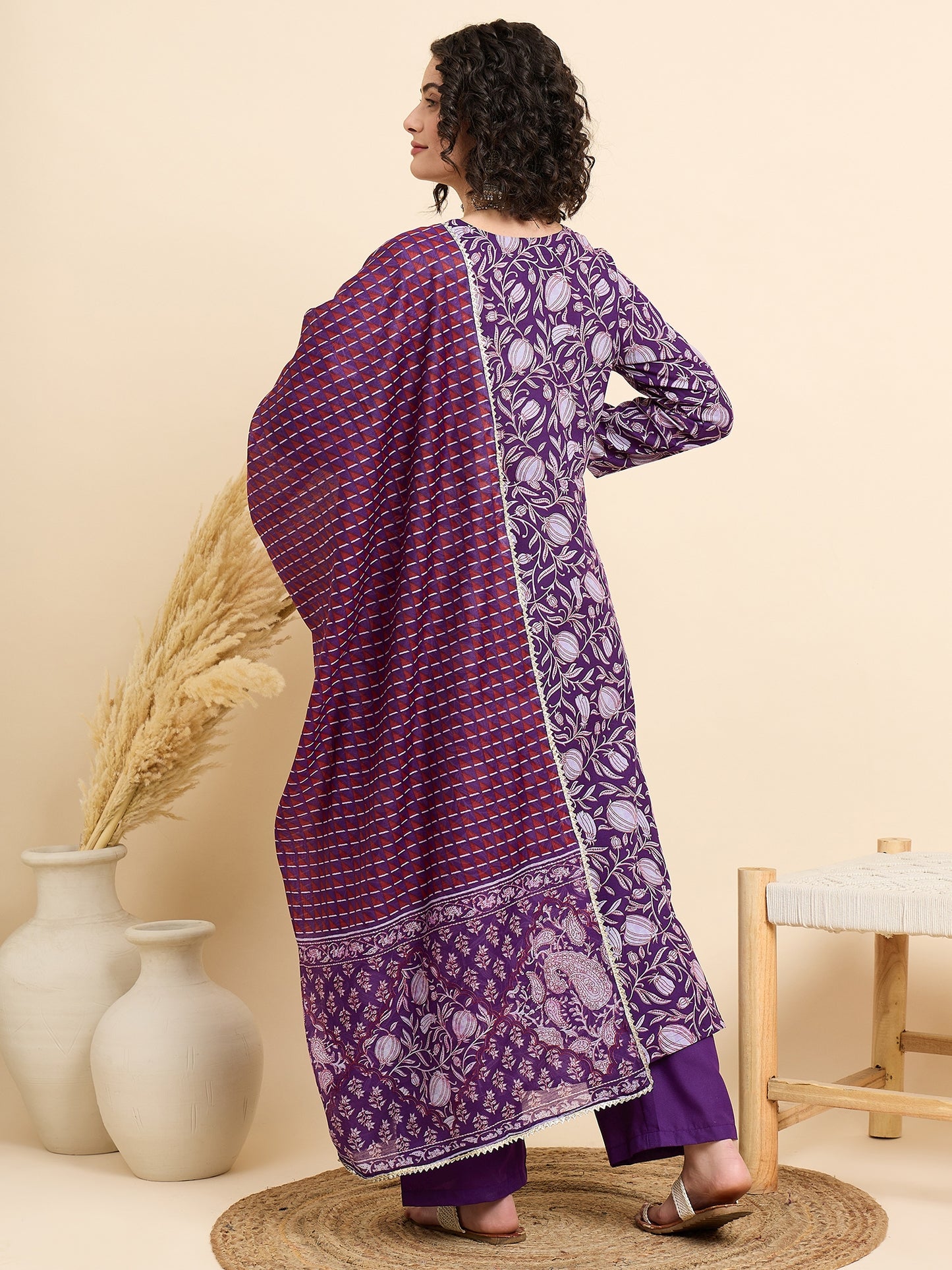 Women Viscose Anarkali Kurta And Pant Set With Dupatta