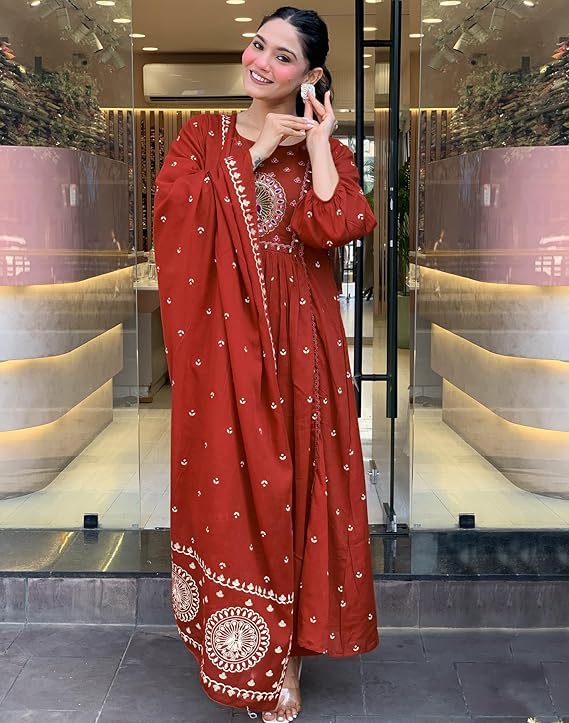 Anarkali Embroider Kurta and Pant Set with Dupatta