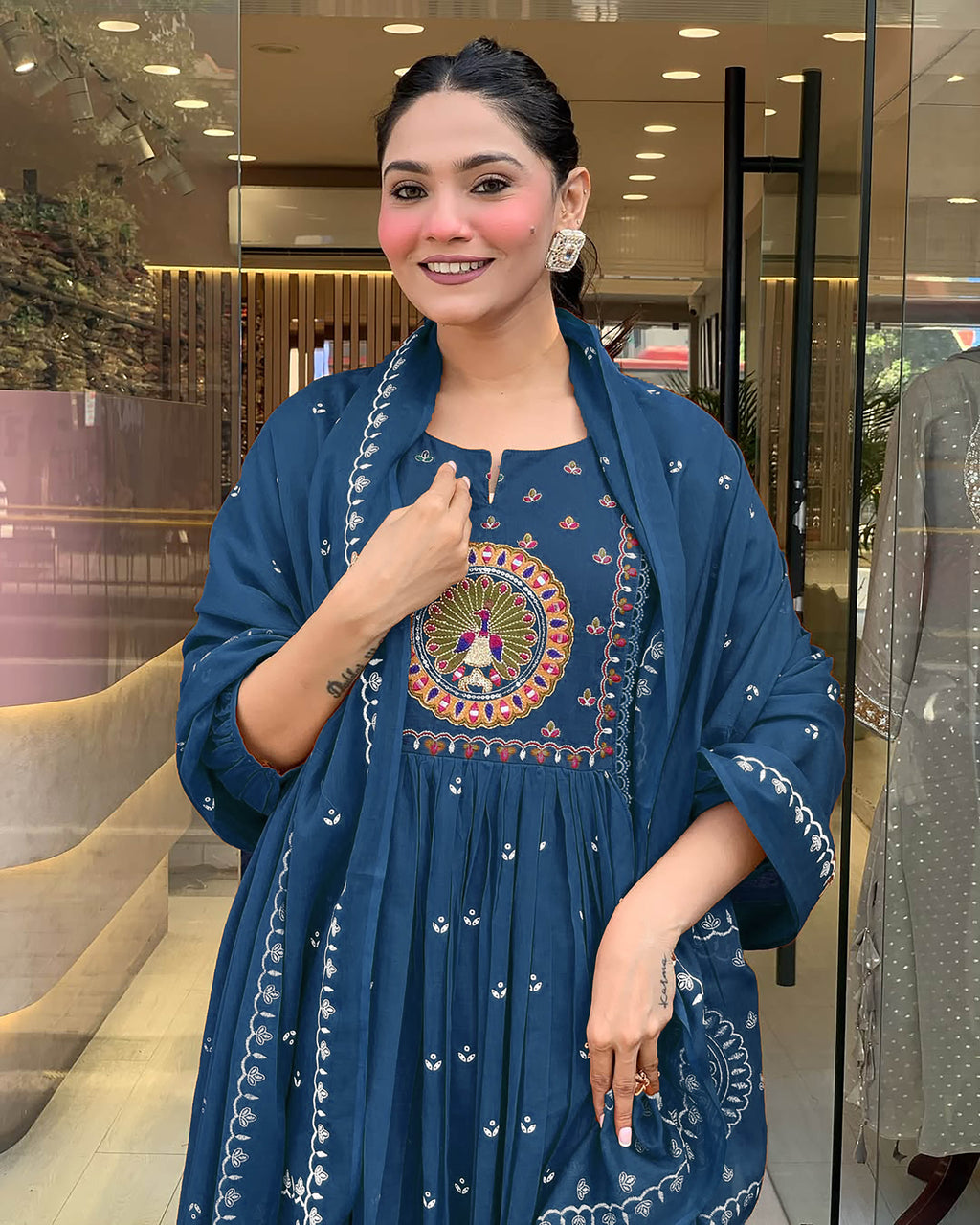 Anarkali Embroider Kurta and Pant Set with Dupatta