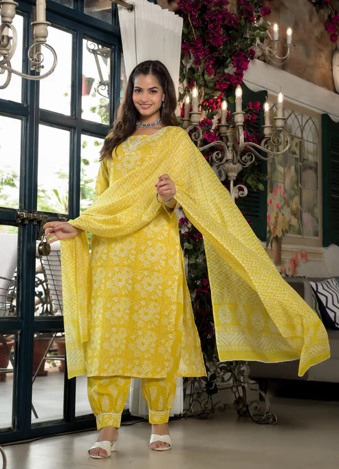 Embroidery Straight Kurta and Pant set with Dupatta