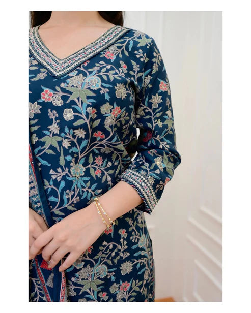 Embroidery Straight Kurta and Pant set with Dupatta