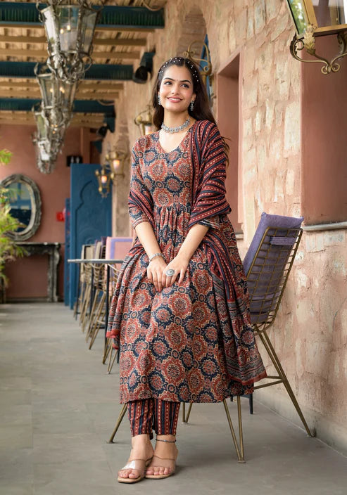 Embroidery Anarkali Kurta and Pant set with Dupatta