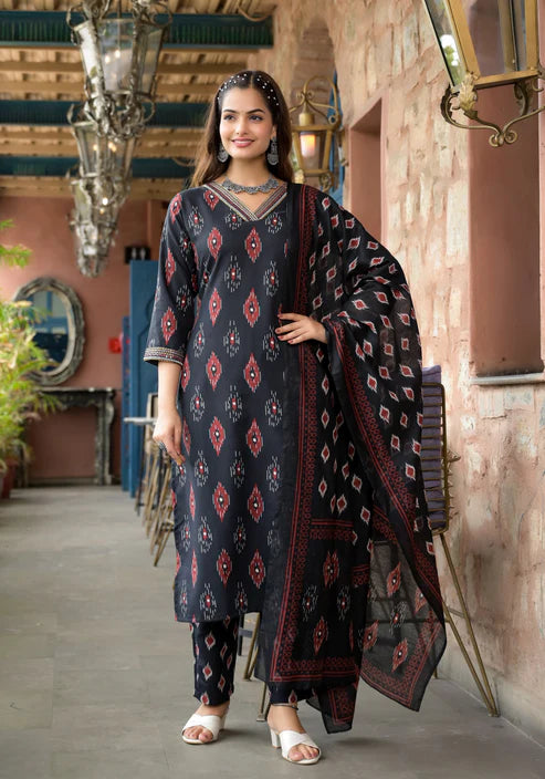 Embroidery Straight Kurta and Pant set with Dupatta