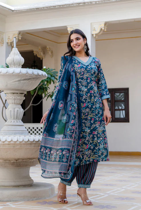 Printed Straight Kurta and Pant set with Dupatta