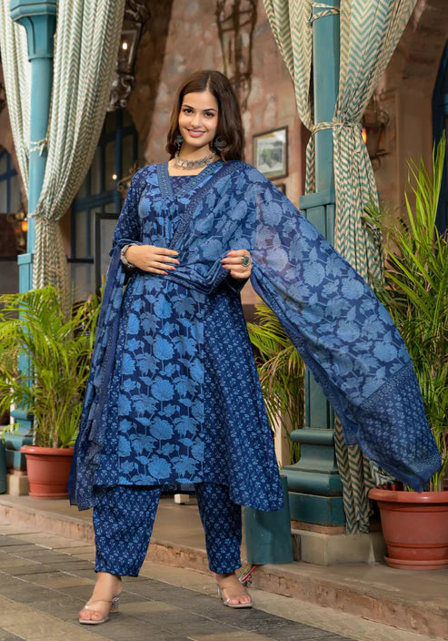 Embroidery Straight Kurta and Pant set with Dupatta