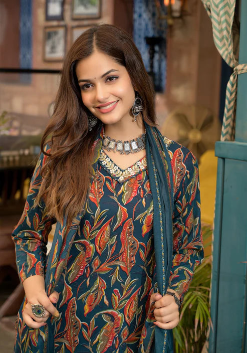 Embroidery A-Line Kurta and Pant set with Dupatta