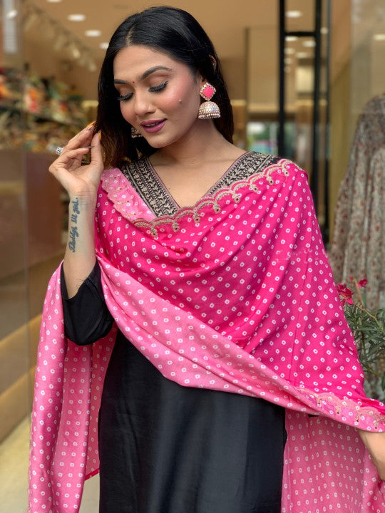 Embroider Silk Kurta and Pant Set with Dupatta