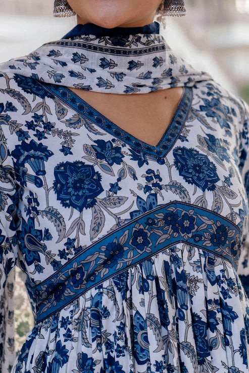 Kalamkari Printed Anarkali Kurta and Pant Set With Dupatta