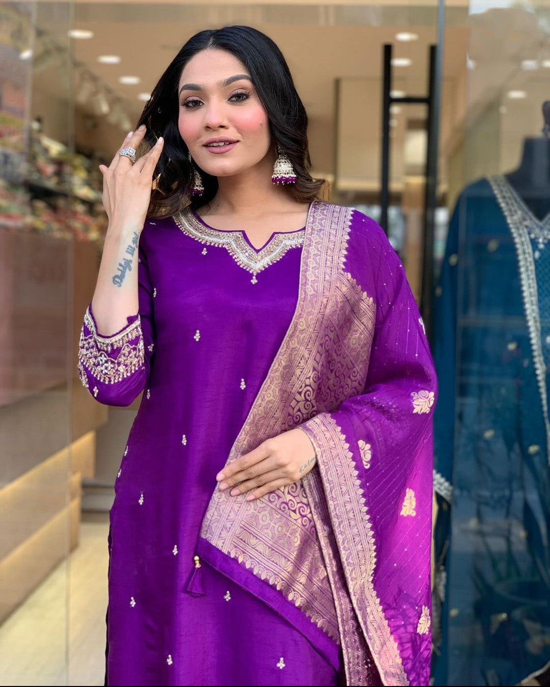 Women Silk Kurta Pant Dupatta Set