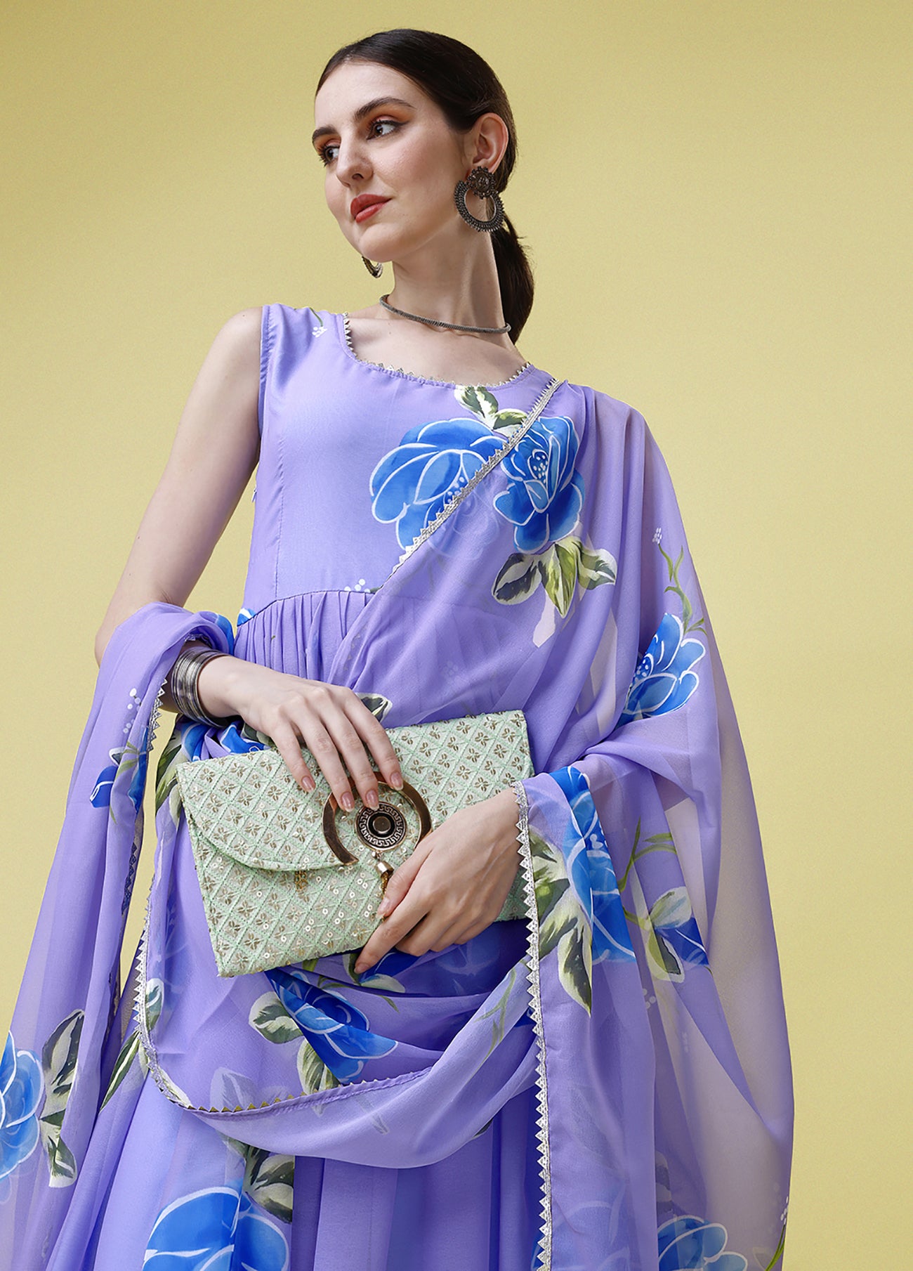 Printed Georgette Stitched Anarkali Gown With Dupatta